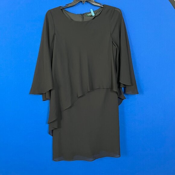 Lauren Dresses & Skirts - Lauren Green Label Womens Chiffon Layer Dress Flutter Sleeve Solid Black Size 16